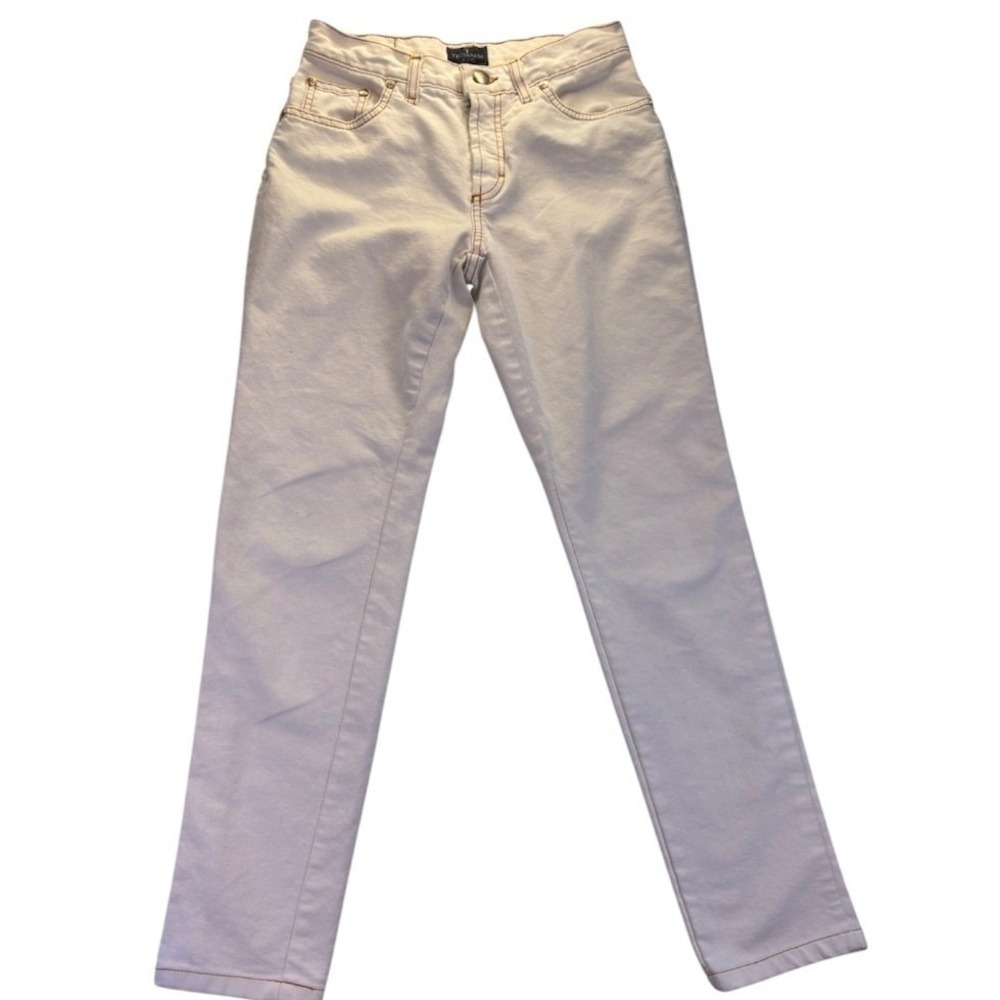 Trussardi Jeans Womens White Straight Leg Denim Pants 26 Skinny Stretch Classic